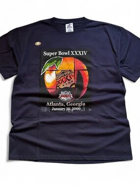 Vintage Logo Athletic Super Bowl XXXIV Graphic Tee - Navy with Peach Accent XL